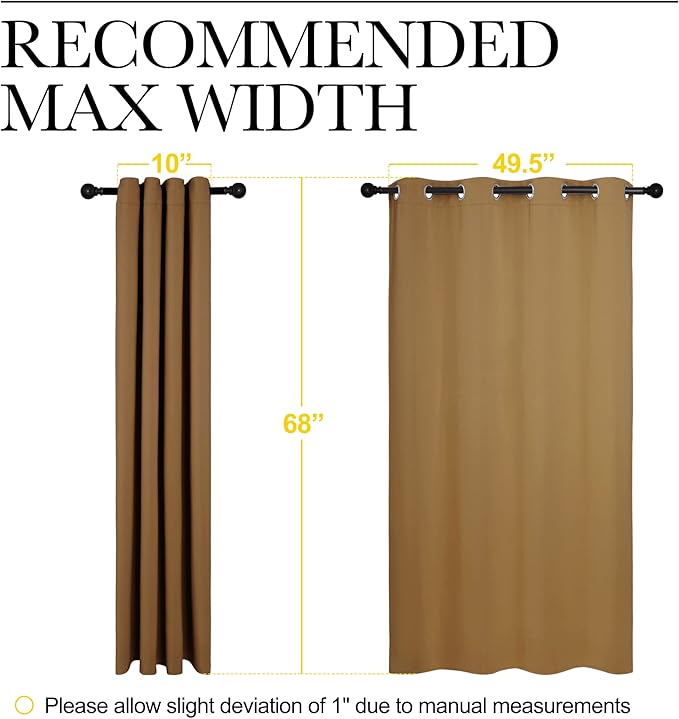 NICETOWN Sleek Blackout Curtains 68 inches Length for Windows, Noise Reducing and Block Draft Panels for Door Doorway Laundry Office Luxury Decor Theme (2 Panels, Gold Brown, W55 x L68 -Inch)