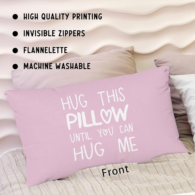 Sufamb Hug This Pillow Until You Can Hug Me Throw Pillow Covers Decor for Bedroom,12''x20'' Pillow case, Boyfriend Girlfriend Birthday Gifts，Long Distance Relationships Gifts（Purple）(20x12in)