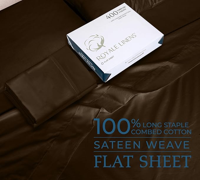 400 Thread Count 100% American Grown Cotton Chocolate Flat Sheet Only - Cooling Sheets - Luxury Sateen Weave - Full Size Flat Sheet Sold Separately - Super Soft Cotton Top Sheets (Full, Hazel Nut)