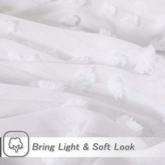 MYSKY HOME Pom Pom White Sheer Curtains for Bedroom Girls Room Curtains 72 Inches Long for Nursery Kids Light Filtering Boho Window Drapes, Rod Pocket, 38" Wide, 2 Panels