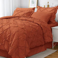 JOLLYVOGUE Burnt Orange Full Size Comforter Sets 7 Pieces, Pintuck Bed in a Bag Comforter Set for Bedroom, Bedding Comforter Sets with Comforter, Sheets,Ruffled Shams & Pillowcases