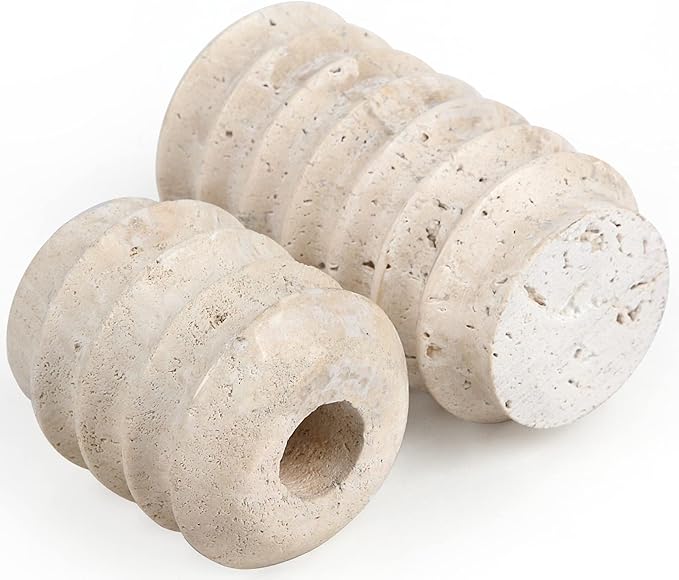 HofferRuffer Travertine Candlestick Holders, Set of 2 Natural Stone Candle Holder Decorative Candle Stands for Wedding, Dinning, Party, Table Centerpieces, Fits 3/4'' Thick Candles (Cream White)