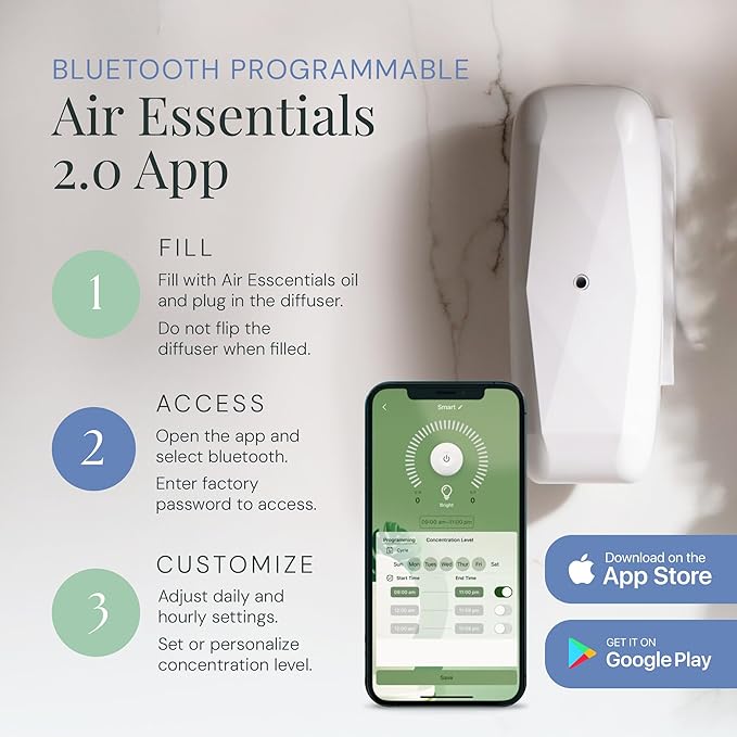 Air Esscentials The Diamond Gift Set, Smart Scent Air Machine Luxury Kit, Waterless Fragrance Oil Diffuser with 2 Scents & Bluetooth Control, Santal & Sensual Wood, White