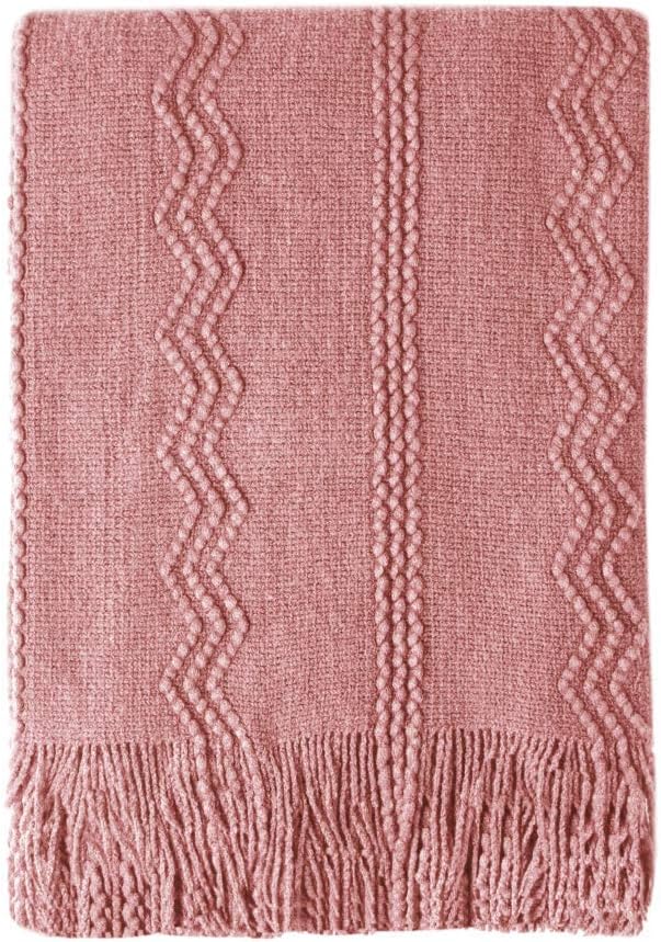 BOURINA Coral Pink Throw Blanket 50x60 Inches Throw Textured Solid Soft Sofa Couch Decorative Knit Blanket
