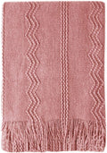 BOURINA Coral Pink Throw Blanket 50x60 Inches Throw Textured Solid Soft Sofa Couch Decorative Knit Blanket