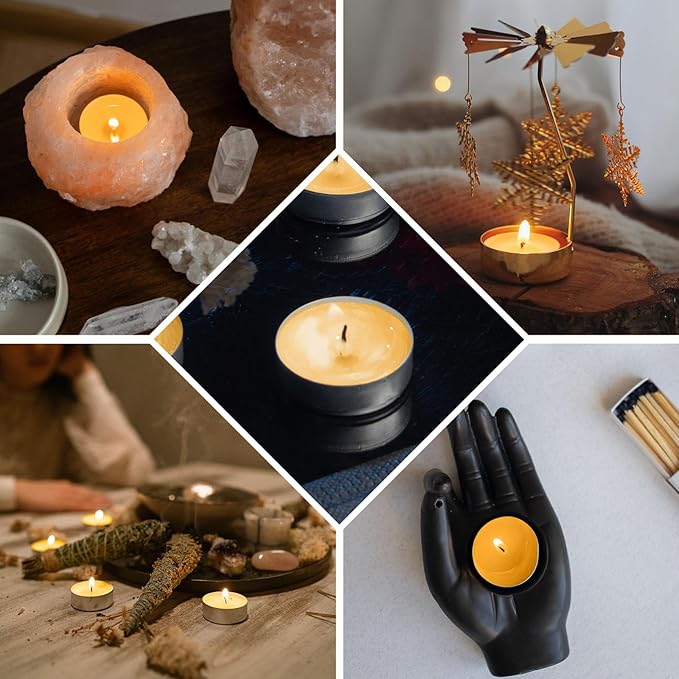 Natural Organic Beeswax Tea Candles in Metal Aluminum Cup - Small Candle Bulk Natural Scent Smokeless 4-5 Hours Long Burning - Yellow, Pack of 50