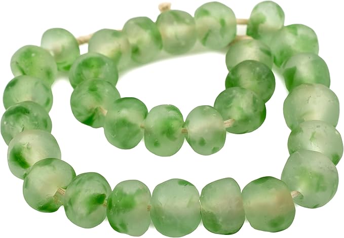 Jumbo Recycled Glass Beads, 21–25mm – African Sea Glass for Wall Hangings, Coffee Table Decor, Shelf Styling, and Home Accents – (Green Swirl) – The Bead Chest