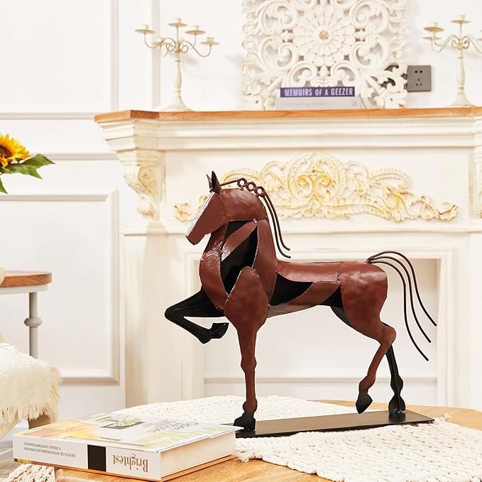 Horse Statue, Unique Metal Art Sculpture for Vintage Home Decor, Modern Decor, Gift for Horse Lovers (Brown)