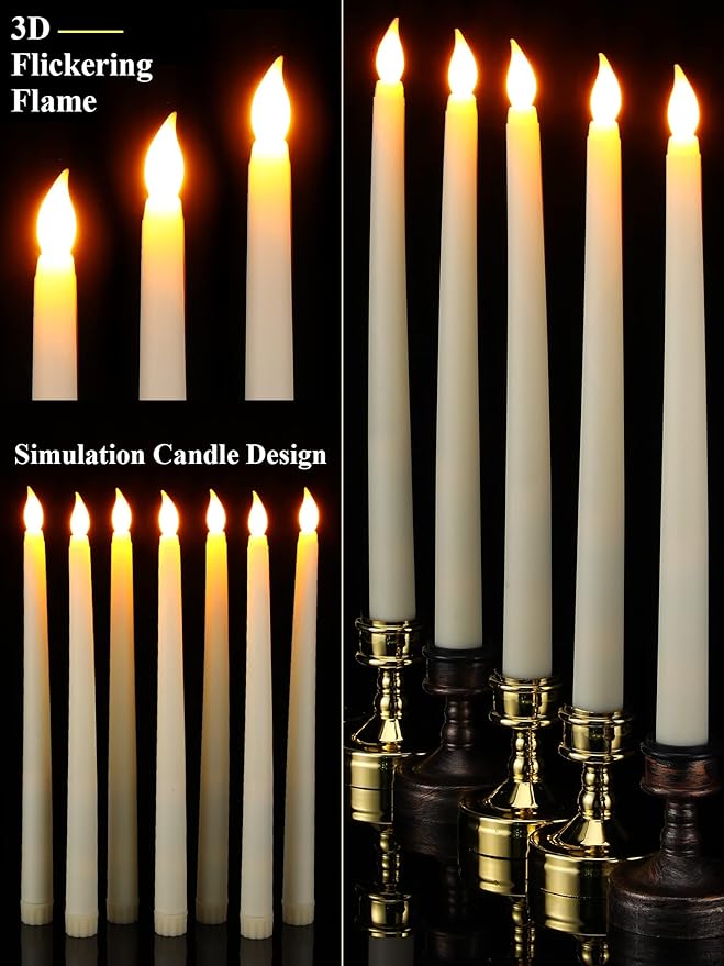 Treela 36 Pieces Flameless Taper Candles 11 Inch Flickering Faux LED Battery Operated Electric Fake Candles for Christmas Halloween Birthday Wedding Party Supplies(Ivory)