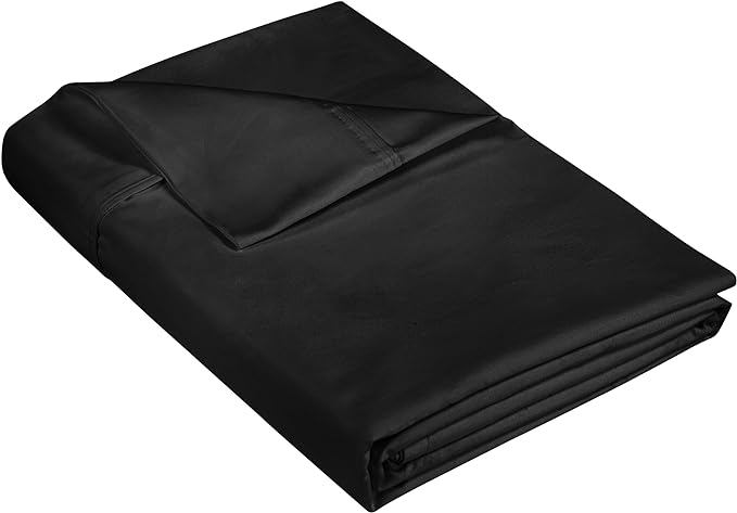Royale Linens 400 Thread Count 100% American Grown Cotton - Cooling Sheets - Twin Sheets - Luxury Sateen Weave - Twin Flat Sheet Sold Separately - Black Flat Sheet Only (Twin, Night Black)