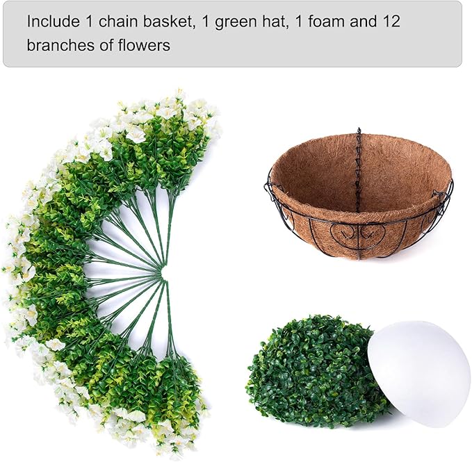 Artificial Fake Hanging Flowers Plants Baskets for Outdoor Decoration, Faux Silk Morning Glory in Planter UV Resistant Realistic for Home Outside Porch Patio Balcony Garden Yard, White