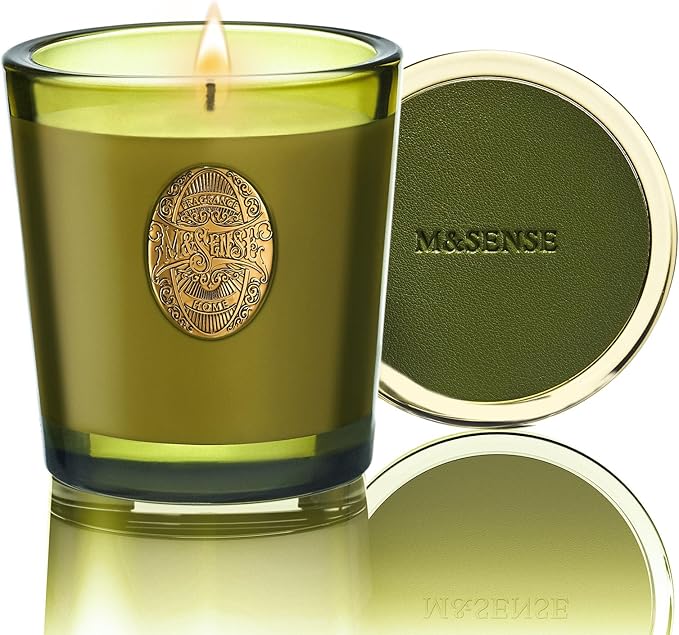 M&SENSE Natural Strong Soy Candle | Sandalwood Jasmine & Green | 9.2 oz, 50H Burn Time | Luxury Candle for Relaxation, Gifting, Home Décor | Ideal for Bedroom, Office, Party Ambiance