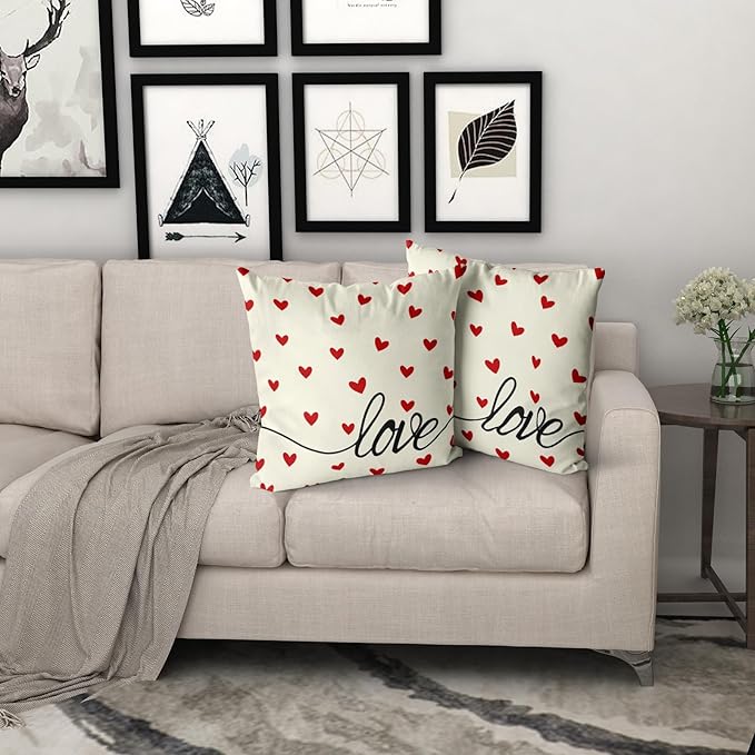 Giwawa Valentines Day Pillow Covers Set of 2 White Love Hearts Throw Pillowcases Romantic Double Sided Decorative Cotton Square Cushion Covers 20x20inch for Sofa Couch Bedding Wedding Anniversary