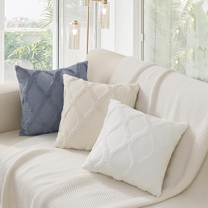 decorUhome Christmas Throw Pillow Covers 22x22 Inch Set of 2, Soft Plush Faux Fur Wool Cream White Couch Pillow Covers, Decorative Neutral Pillow Cases for Bed Sofa Living Room Home Decor