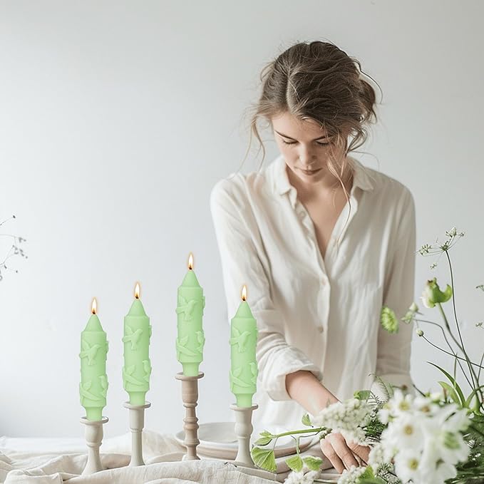 Green Short Taper Candle Hummingbird CandleSticks Dripless Mini Tapered Candles for Christmas Home Decor 6 inch Set of 4,Green