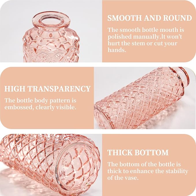 24PCS Mini Bud Vases As Wedding Centerpieces for Tables,Clear Bud Vases for Flowers,Small Flower Vases Suitable for Birthday Party,Anniversary,Wedding Reception,Baby Shower (Pink, 24PCS)
