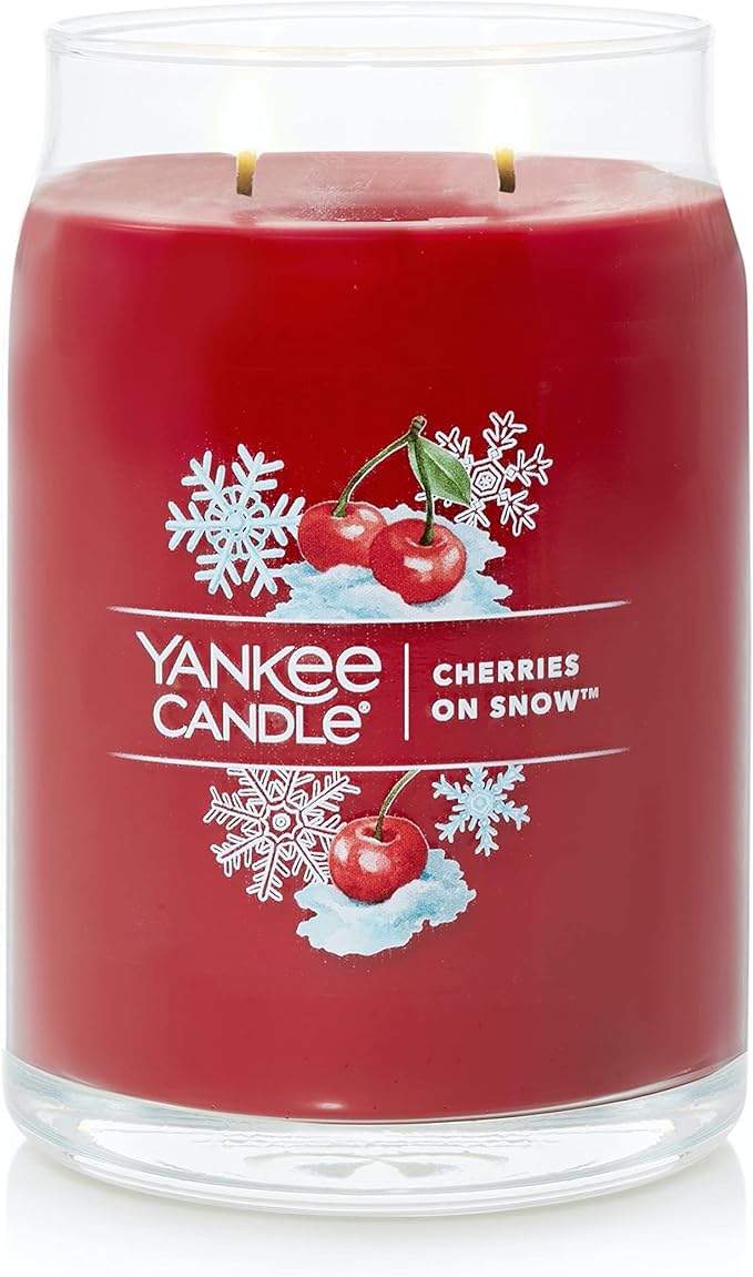 Yankee Candle Cherries On Snow Scented, Signature 20oz Large Jar 2-Wick Candle, Over 60 Hours of Burn Time, Christmas | Holiday Candle