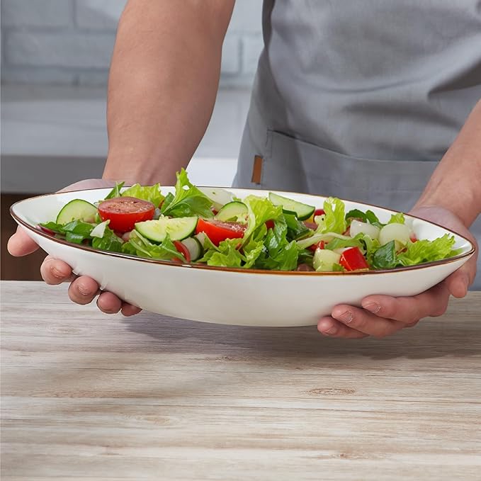 ONEMORE Serving Bowls and Platters Set of 3 - Ceramic Oval Serving Dishes for Pasta, Salad, Soup, Fruit - Perfect for Entertaining, Parties, Housewarming, Wedding, and Gifts - White