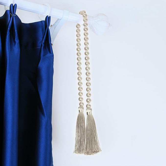 Fenghuangwu 34 Inch Glass Bead Garland with Tassels - Elegant Boho Table Decor, Fringe Wall Hanging for Wedding, Party, Farmhouse Rustic Prayer Bead Home Decoration(2 Pack,Off White)