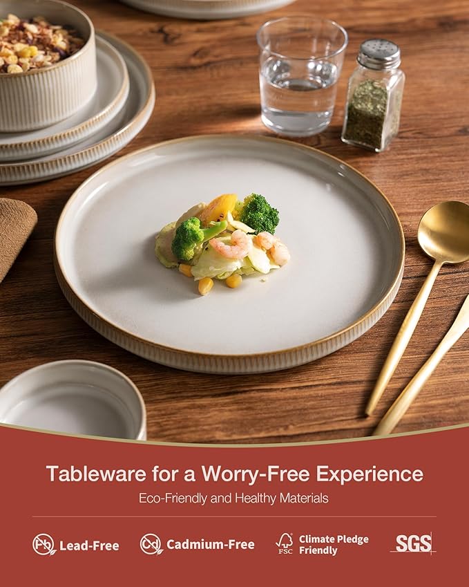 Famiware Star Plates and Bowls Sets, Modern Stoneware Dinnerware Sets for 8, 24-Piece Kitchen Dish Set - Microwave and Dishwasher Safe, Chip and Scratch Resistant, Cappuccino White