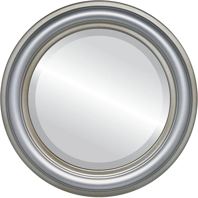 OVALCREST Round Beveled Wall Mirror for Home Decor - Philadelphia Style - Silver Shade - 22x22 Outside Dimensions