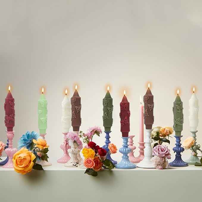 Green Short Taper Candle Hummingbird CandleSticks Dripless Mini Tapered Candles for Christmas Home Decor 6 inch Set of 4,Green