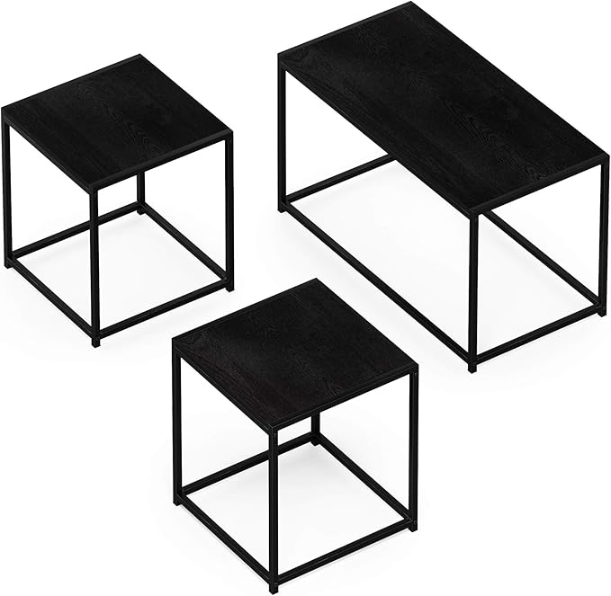 Furinno Camus Modern Living Room Coffee Table with 2 End Tables Set, Americano