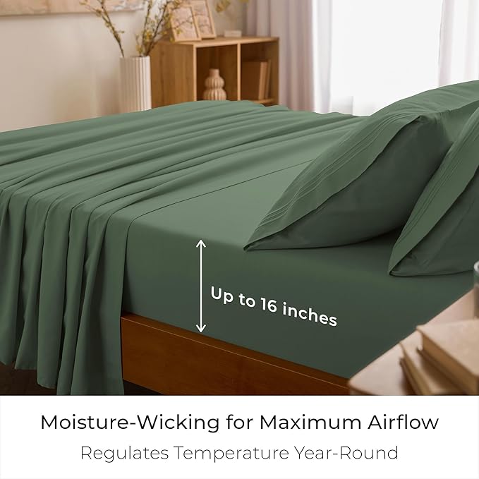 Mellanni Queen Sheets Set - 4 PC Iconic Collection Bedding - Hotel Luxury, Extra Soft, Cooling Bed Sheets - Wrinkle, Fade, Stain Resistant (Queen, Sage)