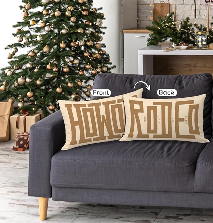 Western Howdy Brown Pillow Covers 12x20,This Ain't My First Rodeo Farmhouse Southwestern Ranch Lumbar Pillow Covers for Couch Bed, Western Home Room Decor (Brown)