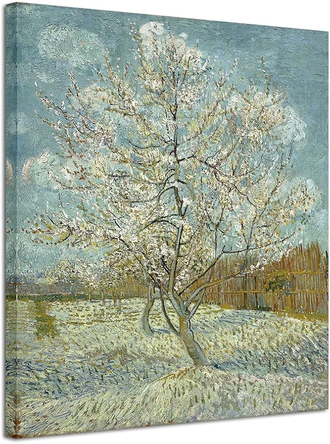 Wieco Art The Pink Peach Tree by Van Gogh Famous Oil Paintings Reproduction Large Modern Stretched and Framed Landscapes Artwork Classic Pictures Giclee Canvas Prints Wall Art for Home Decor