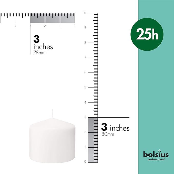 BOLSIUS 6 White Pillar Candles Bulk - 3x3 Inches Candle Set - 25+ Hours Clean Burning - No Palm Oil - 0% Animal Fat - Premium European Quality - Unscented Dripless Dinner Pillars