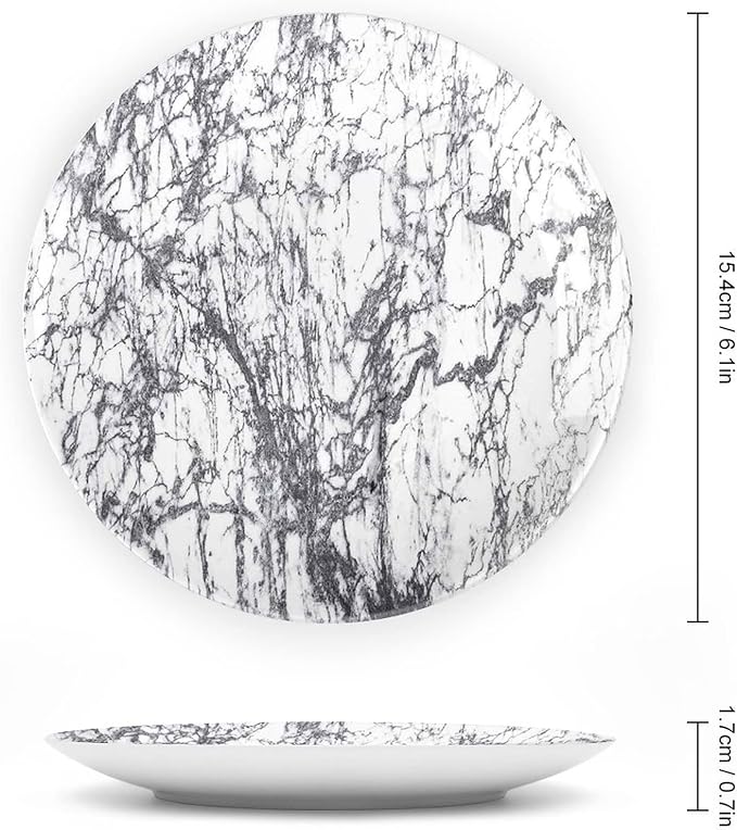 XISUNYA 6 Inch Decorative Plate, Marble Round Porcelain,Murky Marble Rock Motifs Dynamic Fractal Figures Abstract Print Ceramic Wall Hanging for Home Office Party Dinner Table Decor