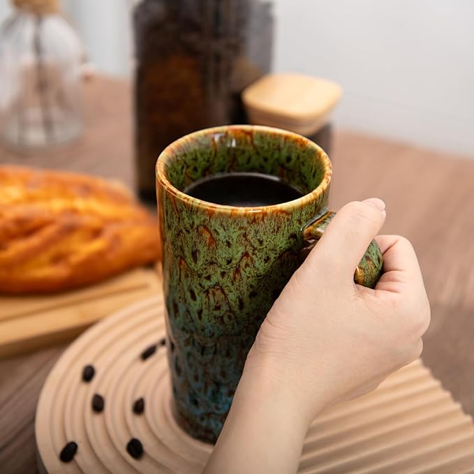 20oz Porcelain Coffee Mugs Set of 4, Large Tall Coffee Mugs with Handles, Modern Ceramic Coffee Cups for Coffee, Tea, Cocoa, Milk, Gifts for Women Men
