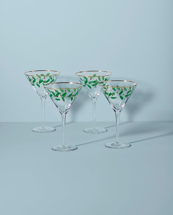 Lenox 893570 Holiday Decal 4-Piece Martini Glass Set, Christmas Dinnerware, Hosting
