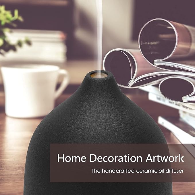 Stone Diffuser, Ceramic Essential Oil Diffuser, Humidifier 160ml Ultrasonic Oil Diffuser for Aramatherapy. (Black)