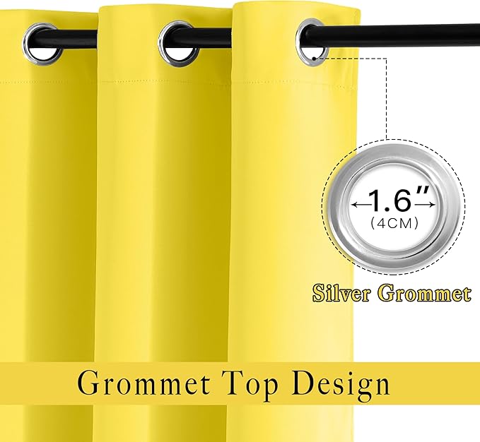NICETOWN Bright Yellow Blackout Curtains 84 inch Long for Bedroom - Thermal Insulated Solid Grommet Light Blocking Window Curtains & Drapes for Living Room (2 Panels, 52 x 84 Inch, Bright Yellow)