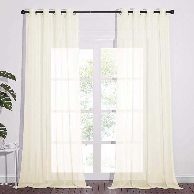 NICETOWN Sheer Curtain Panels 96 inch Cream Beige - Window Treatments Voile Panels with Eyelet Top for Living Room (One Pair, W54 x L96)