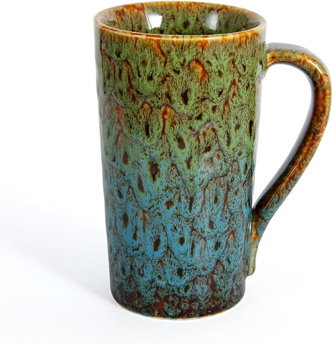 20oz Porcelain Coffee Mugs Set of 4, Large Tall Coffee Mugs with Handles, Modern Ceramic Coffee Cups for Coffee, Tea, Cocoa, Milk, Gifts for Women Men - Green & Blue