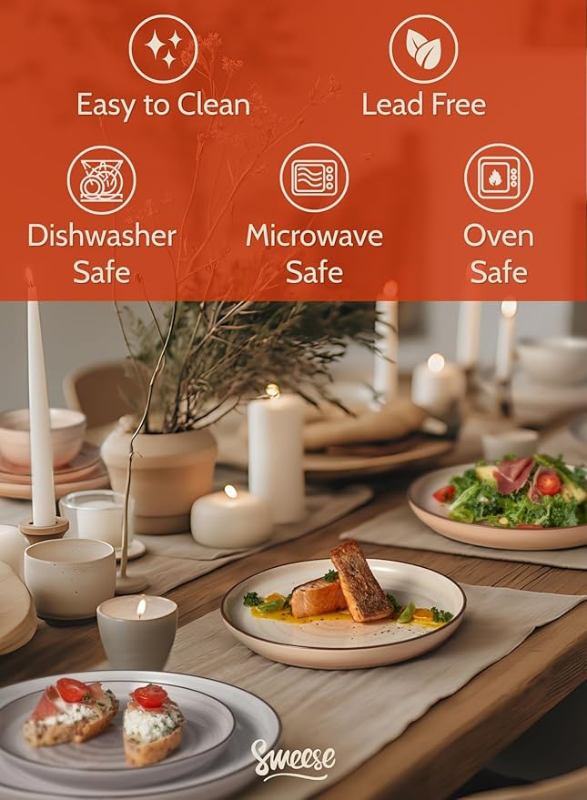 Sweese 7.4 Inch Porcelain Dessert Plates - Round Salad, Appetizer Plate Set for Kitchen, Small, Dishwasher Microwave Safe, Set of 6, Neutral
