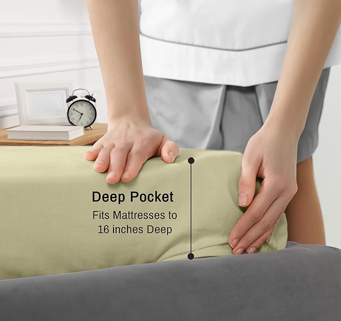 RUVANTI 100% Cotton Twin XL Sheet Sets, 3 Pieces, Soft & Breathable Percale Weave Bedding, Deep Pocket 16", Hotel Standard, Crisp Cool Feel, Durable, Perfect Size Dyed Sheets, Sage Green