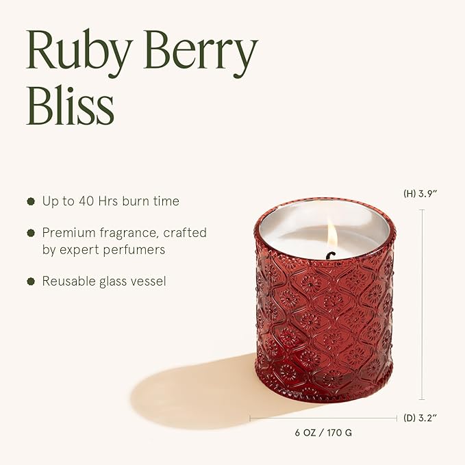 LA JOLIE MUSE Ruby Berry Bliss Scented Candle – Mandarin, Cranberry & Plum | 6 oz Festive Fall Candle | 40 Hours Clean Burn|Vibrant Scent| Gift for Hosts|Fall Tablescapes