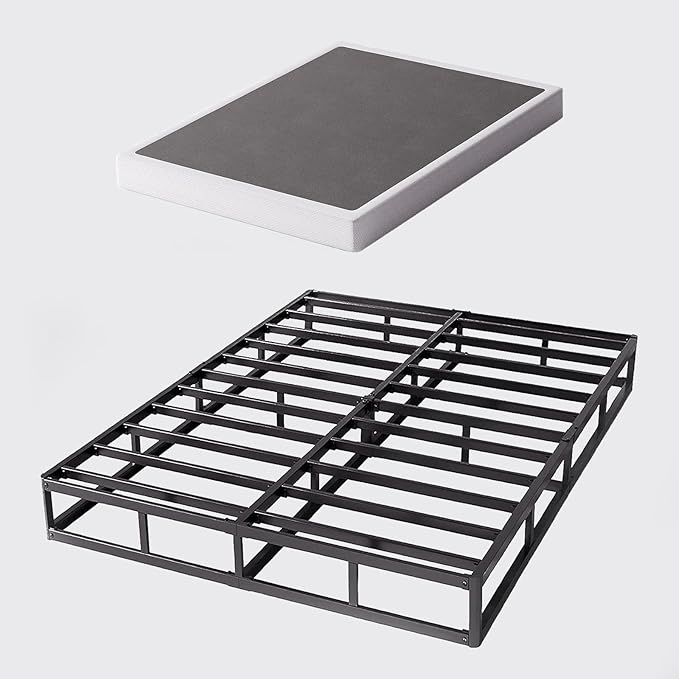 King Size Box Spring and Cover Set, 9 Inch High Profile Metal BoxSpring, Heavy Duty Structure Mattress Foundation, Noise Free, Non-Slip, Easy Assembly