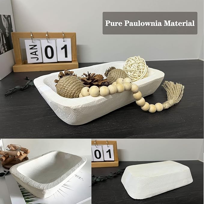 Wooden Dough Bowl Decor, Bread Bowl Home Decor, Handmade (10 * 6 * 2 inch white)