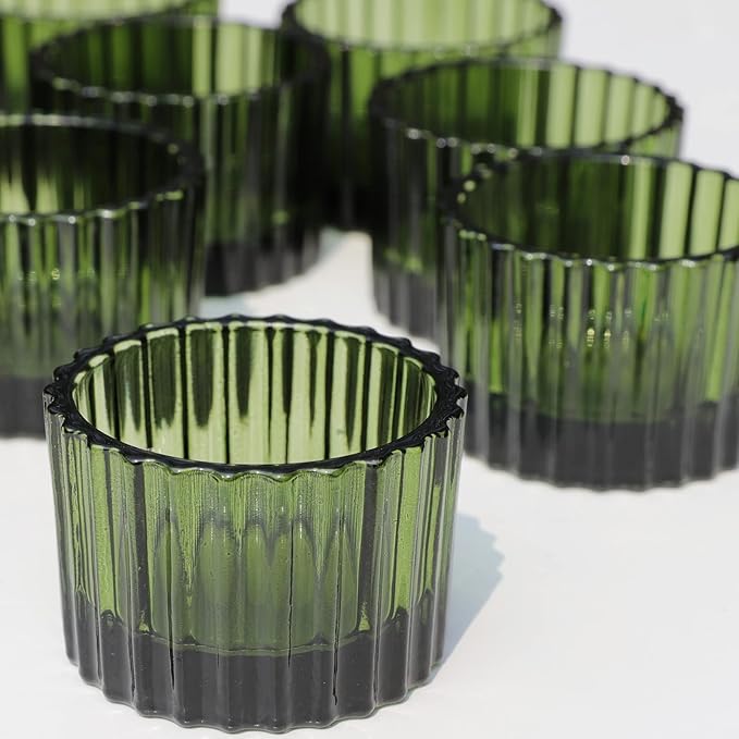 VOHO Green Tealight Candle Holder Set of 12, Glass Candle Holder for Wedding Table Centerpiece, Tea Lights Candle Holders Bulk for Home Decor(2''x 1.4'')