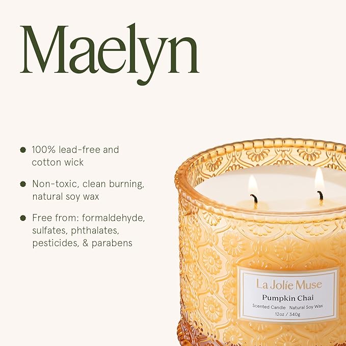 LA JOLIE MUSE Fall Candles – Pumpkin Candle with Spicy Chai & Vanilla | 12 oz Double Wick Soy Candle | 60 Hours Clean Burn | Autumn Home Décor & Hosting Gift