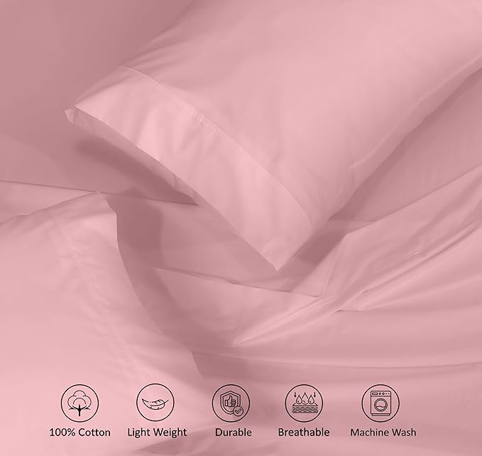 RUVANTI 100% Cotton Full Size Bed Sheets, 4 Pieces, Soft & Breathable Percale Weave Bedding, Deep Pocket 16", Hotel Standard, Crisp Cool Feel, Durable, Perfect Sheet Set Dyed, Bridal Rose