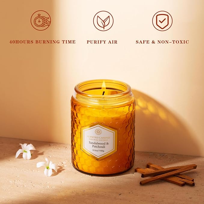 6 Pack Natural Soy Wax Jar Candles for Home Scented, 33 oz 240 Hour Long Lasting Aromatherapy Fall Candles Gifts for Women Birthday | Thanksgiving Day Christmas | Amber Candles|