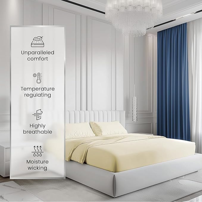 CHATEAU HOME COLLECTION 100% Cotton Sheets King Size - 1000 Thread Count Luxury Sateen Weave- 15" Deep Pocket King Sheet Set- Machine Washable Fade Restistant- Semolina