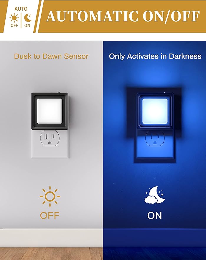 DORESshop Blue Night Light [2 Pack], Night Lights Plug Into Wall, Night Light Dusk to Dawn Sensor, LED NightLight Adjustable Brightness, Bedroom, Bathroom, Hallway, Stairs, Christmas, Party