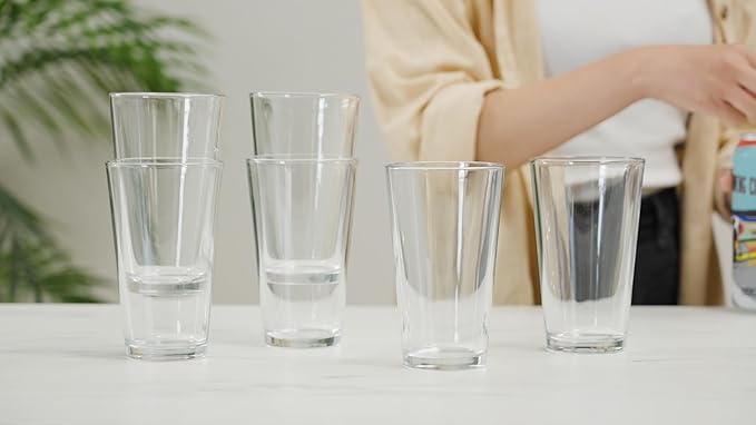 TRUE Pint Beer Glasses, Professional Grade Beer Pint Glasses, Multi Purpose Tumblers, Juice Water Cups, Kitchen Glassware, Home Bar, Set of 6, 16 oz